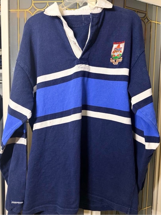 Barbarian Other - Barbarian Rugby Wear Bermuda Crest Rugby Shirt Blue Stripe Blokecore Old School